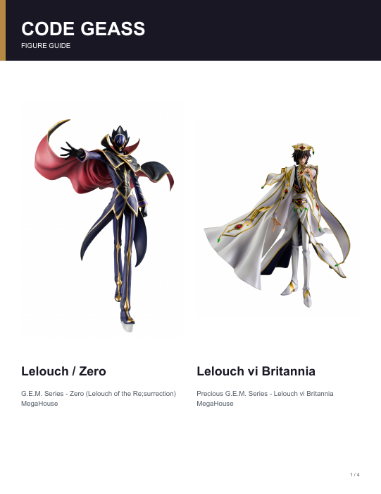 First page of Code Geass Figure Guide