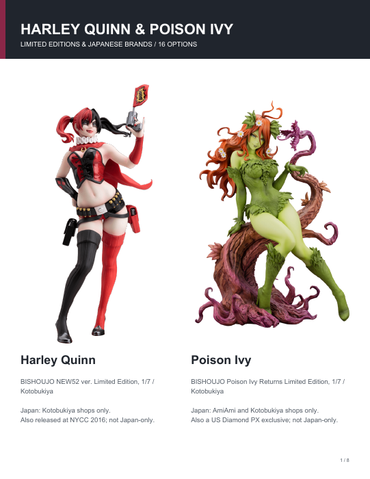 First page of Harley Quinn and Poison Ivy Expanded Japan Figure Guide