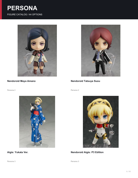 First page of the Persona figure catalog
